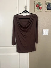 Michael Stars the original Tee Drape Knit Sabina 3/4 Sleeve Top Brown One Size