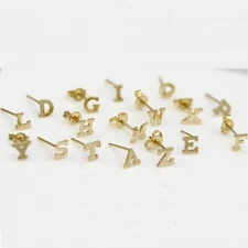 14K GOLD  Initial Stud Earrings Real 14k YELLOW GOLD A B C D E F G H I J K L M N