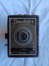 Vintage Pho-Tak Corp Spectator Flash 120 Roll Film Metal Box Camera Circa 1950