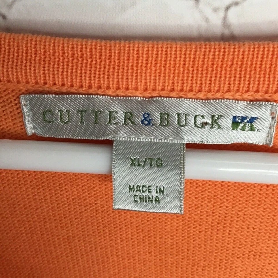 Suéter Pullover Cutter & Buck Para Mujer Talla XL Naranja Melocotón 100% Algodón Cuello en V Foto 2 de 4