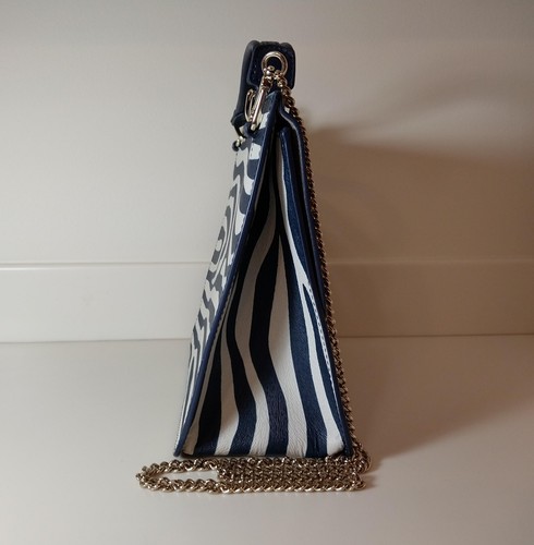 Furla Julia Leather Bag With Zebra Print white/Navy and Gold Chain - Picture 8 of 23