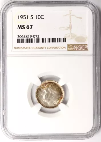 1951-S ROOSEVELT DIME NGC Certified MS67 (819-072)