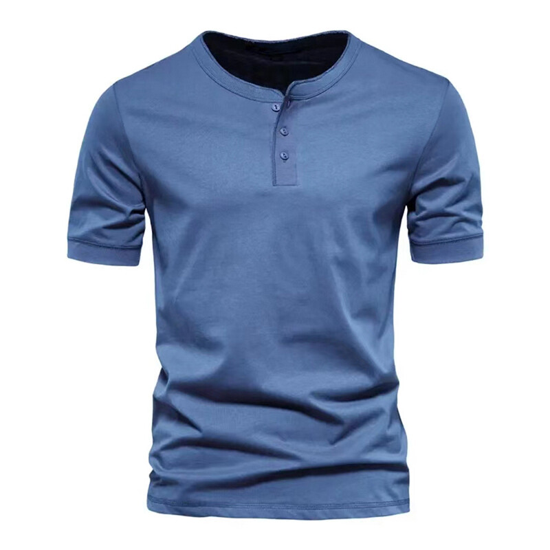 Henley T Shirt Mens Summer V Neck Henley Collar Slim Fit