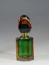 Vintage Czech Green Amber Perfume Scent Bottle c.1950