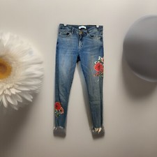 ZARA Basic Size 04 Denim Printed Floral Jeans Women s Raw Hem Premium Z1975 CUTE