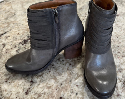Pikolinos Boots Womens 36 Alicante Ankle Booties Gray Brown Leather Block Zip