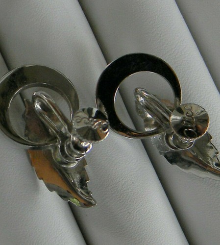 Alice Calviness signed screw back smokey rhinestone leaf vintage earrings silver - Picture 2 of 6