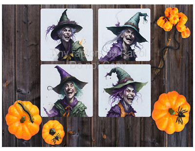 Halloween themed neoprene drink coasters, set of 4, CHOICE, absorbent, Fall