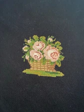 Nearly Complete Elizabeth Bradley ROSE BASKET Needlepoint + YARN Chair Seat?