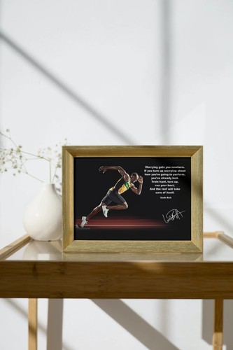 Usain Bolt Motivation Autograph Copy Poster Sport Sprinter Quote Photo Picture - Picture 3 of 16