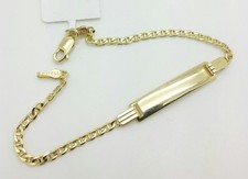 14k Solid Yellow Gold Anchor Mariner Link Chain ID Plate Bracelet 6" Child Baby