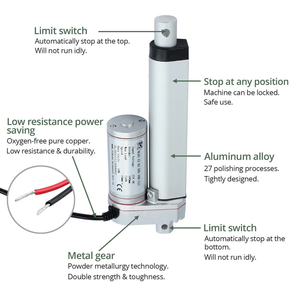 12V Linear Actuator Motor Heavy Duty 250N 700N 900N Lift 50mm~1200mm Fast Speed - Image 3 of 4