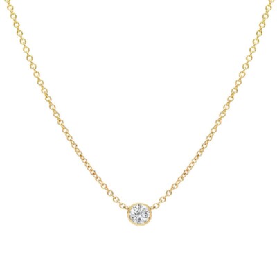 14K GELBGOLD MINIMALISTISCHE ZARGENFASSUNG 0,15 KARAT DIAMANT SOLITÄR HALSKETTE