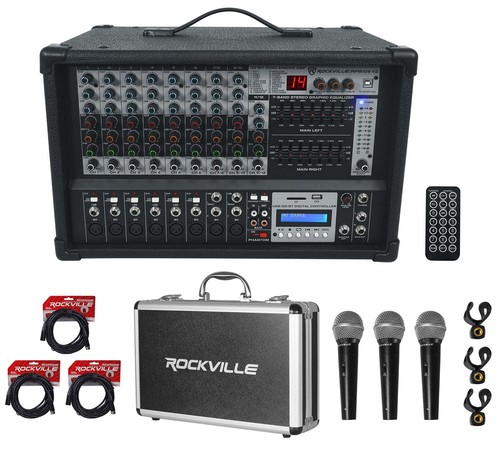 Rockville RPM109 12 Channel 4800w Powered Mixer EQ/Effects/USB+Mics+Case+Cables - Picture 1 of 12
