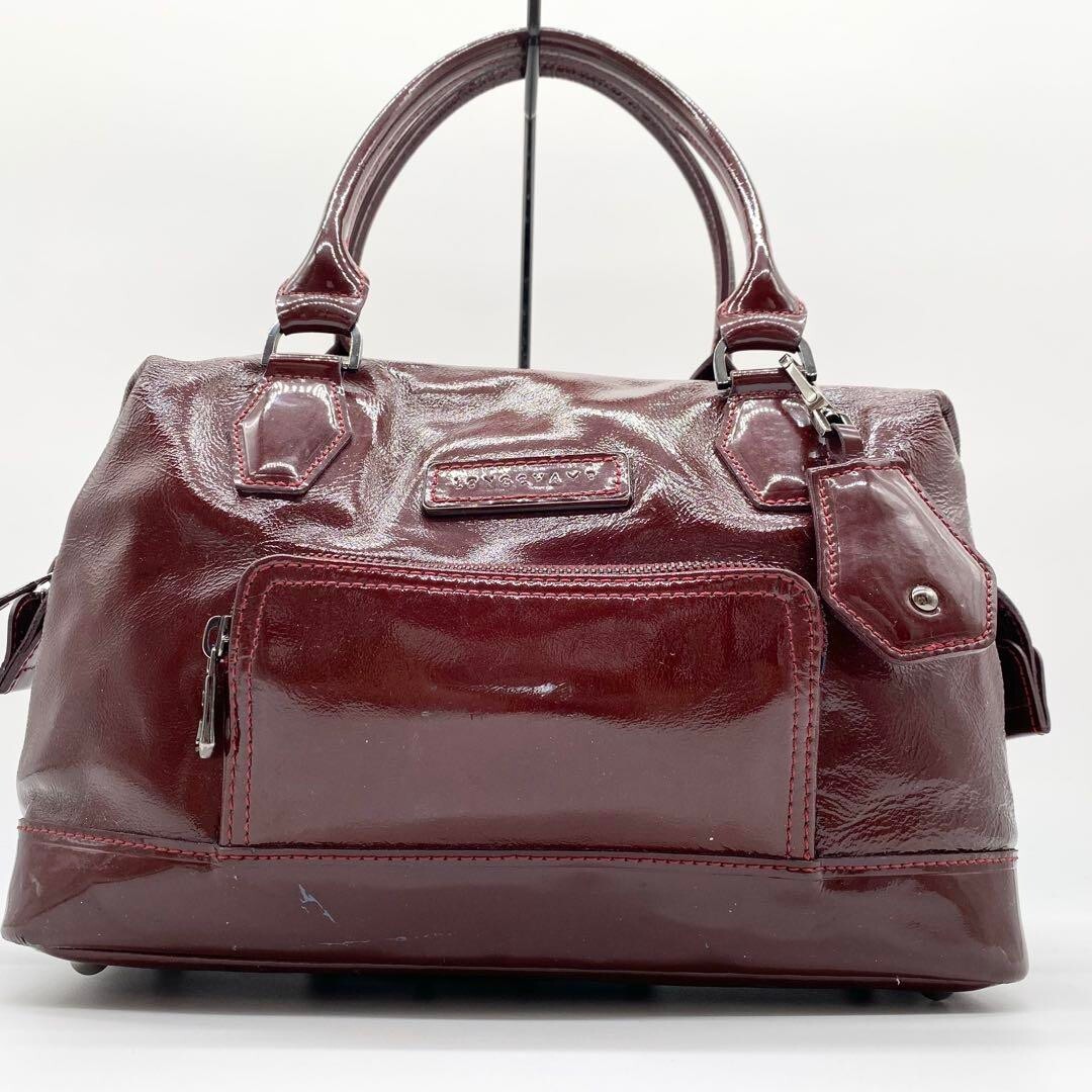 LONGCHAMP Logo Enamel Hand Tote Bag Women Wine Red Bordeaux