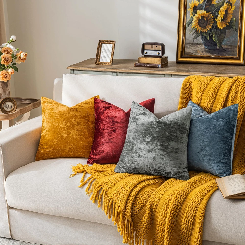 Set of 2 Gray Decorative Velvet Throw Pillow Covers 28x28 Inches, Soft Neutra... - Image 2 of 4