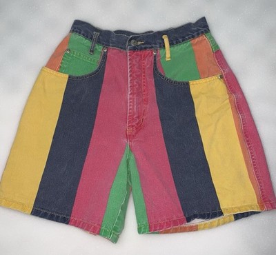 Vintage County Seat Nuovo 80s Rainbow Striped High Waist  Shorts Sz 5/6