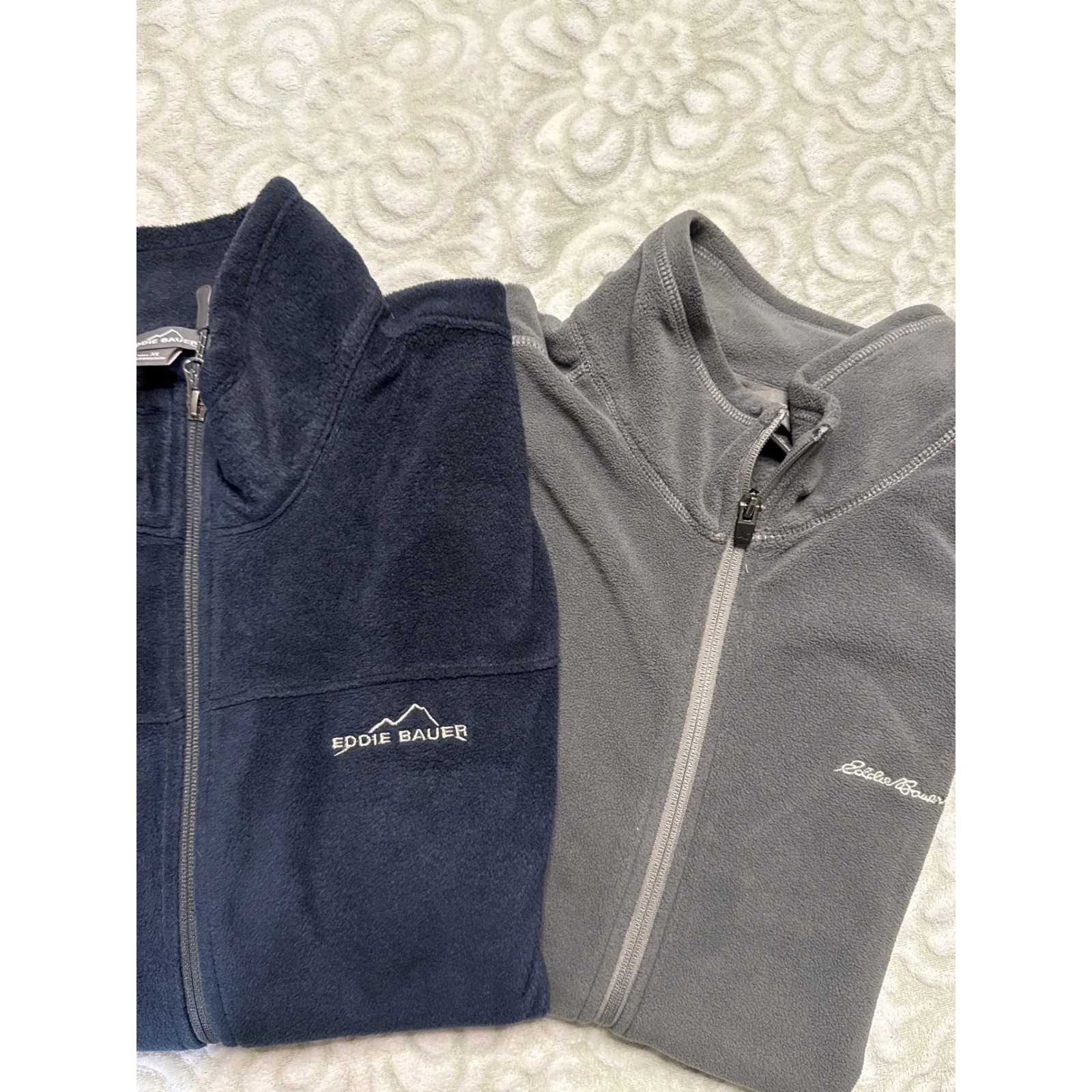 2x Eddie Bauer Mens Fleece Vests Gray and Blue XL Zip Up Outdoor Gorpcore i