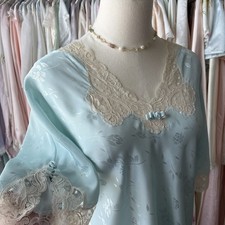 vintage christian dior powder aqua satin floral jacquard lace nightgown