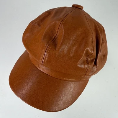 Casquette Gavroche En Cuir Synthétique Homme Marron Cognac Baker Boy - Photo 1/4