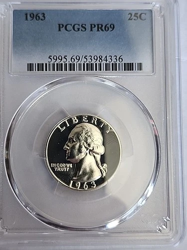 1963 Washington Quarter Proof 25C PCGS PR69 Silver Free Shipping
