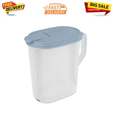 Sterilite 1 Gallon Pitcher, Clear Plastic, Flip-top Spout, Light Blue, NEW
