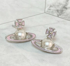 Vivienne Westwood Pearl Orb Earrings Silver Pink Accessory with drawstring