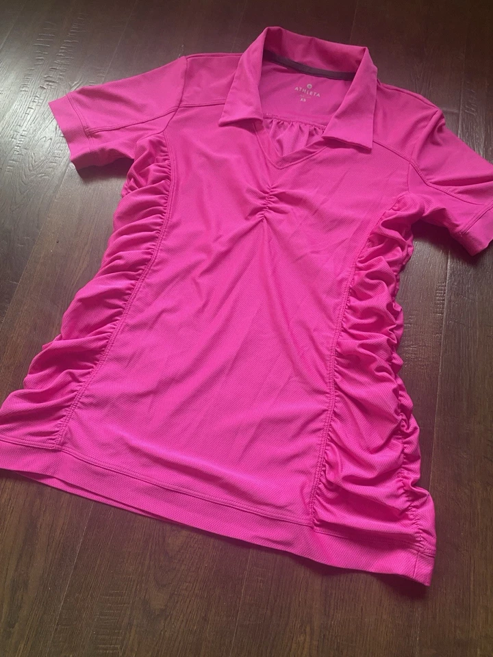 Polo Athleta Birdie Acanalado Manga Corta Rosa Magenta Talla Xtra Pequeño Foto 2 de 4