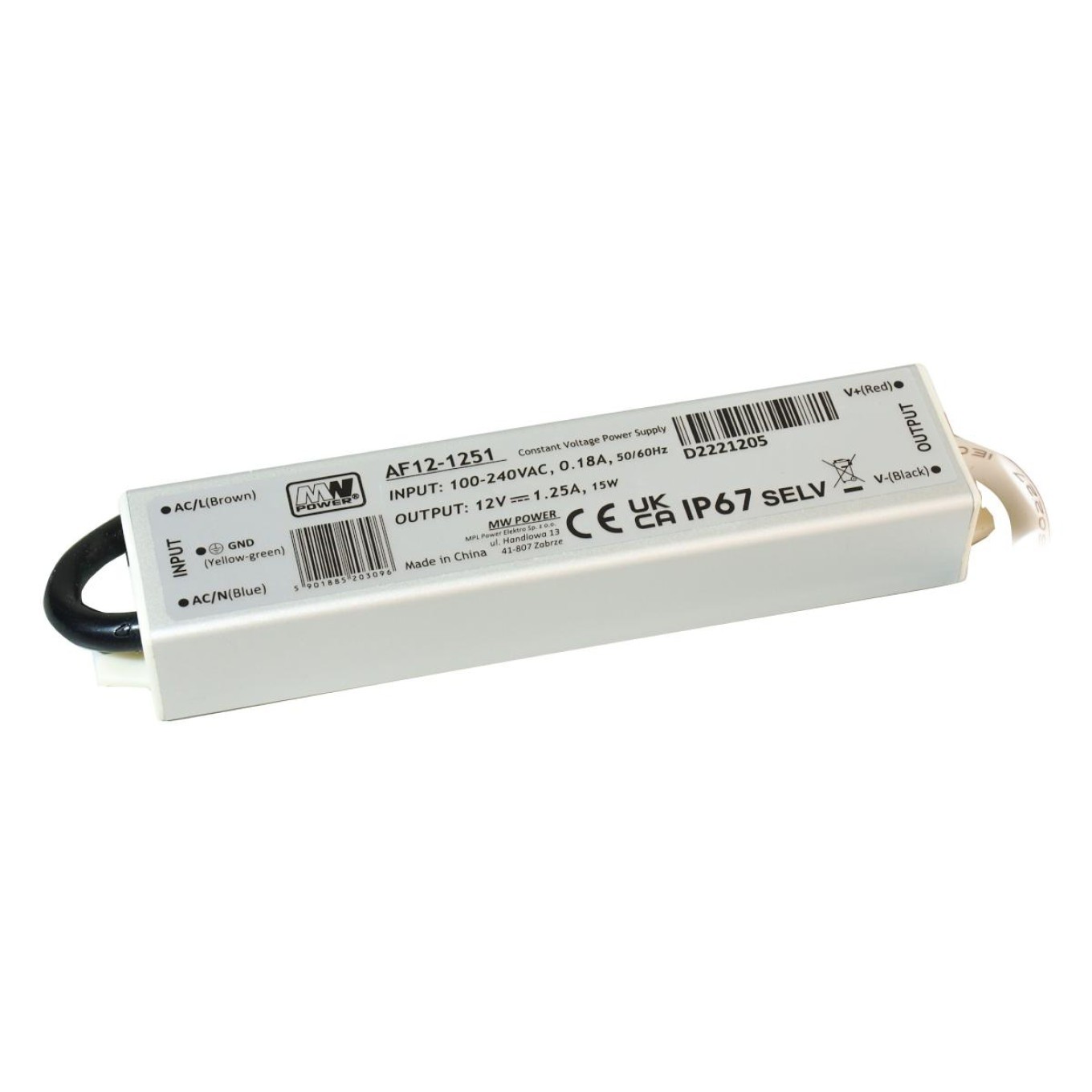 LED Driver 15W 12V 1.25A Metal Case AF12-1251