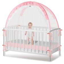 Crib Tent Baby Safety Net Pop Up Breathable Pink Mesh Large   Prevents Climbing