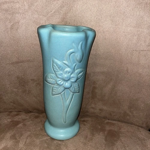 Vintage Van Briggle Pottery  8.5"  Blue Columbine Flower Vase Turquoise