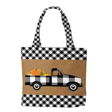 Briarwood Lane Black Checkered Truck Fall Canvas Tote Bag 15" x 14" x 7"
