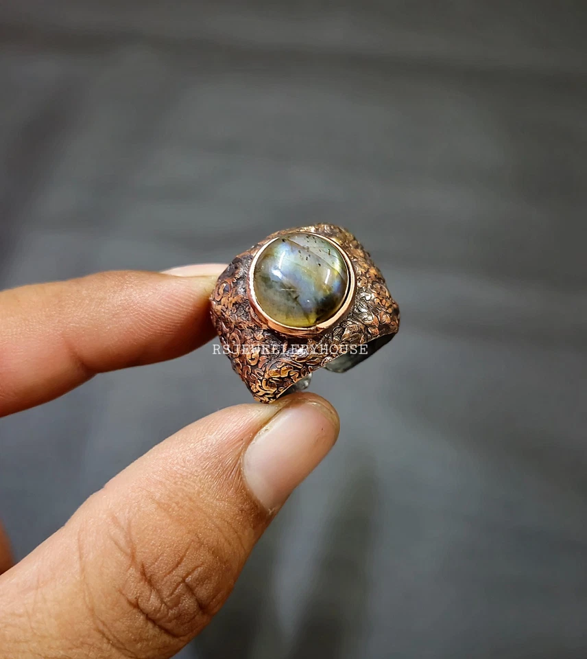 Anillo de labradorita anillo envuelto en alambre de cobre piedras preciosas anillo de regalo hecho a mano Foto 3 de 4