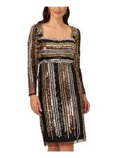 ADRIANNA PAPELL Womens Black Mesh Cutout Back Slit Hem Empire Wais Dress 8