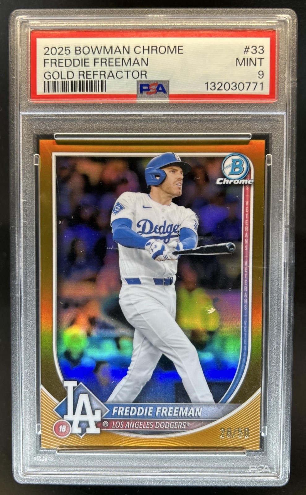 2025 Bowman Chrome Freddie Freeman Gold Refractor #/50 Dodgers PSA 9
