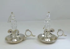 Faux Candlestick Figure Ornament Lot 2 Light Insert Gold Tone Acrylic Plastic 5"