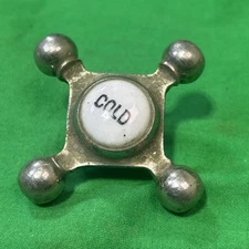 Vintage Porcelain & Chrome Faucet Handle  COLD Cross Knob