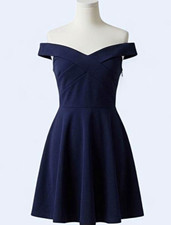Windsor Navy Fit & Flare Off Shoulder Short Dress Sleeveless Sz L Zip CD52191