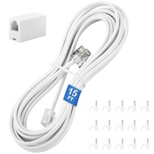 Phone Extension Cord 15 FT, Telephone Extension Line Cable with 15FT-White