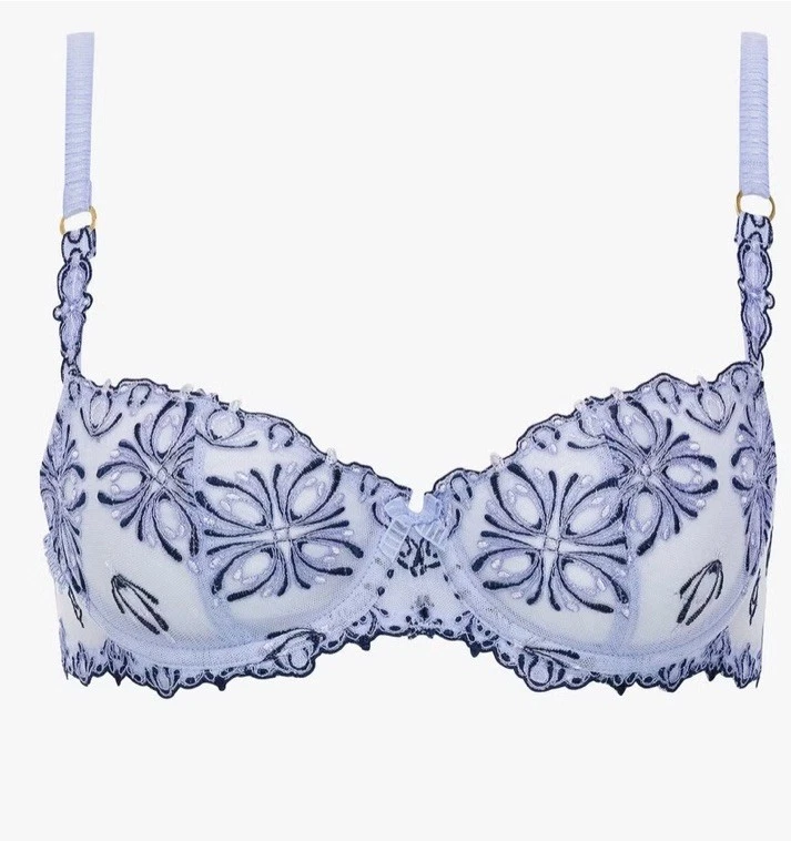 Sutiã Chantelle Champs Elysees de renda sem forro azul lilás #2605 tamanho 32DDD NOVO SEM ETIQUETAS - Imagem 2 de 4