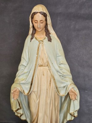  Antiker französischer Gips, Unsere Liebe Frau von der Gnade. Madonnen Statue. 34 cm H. Handbemalt 