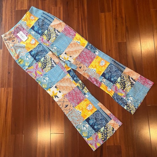 New NWT Cider Patchwork Pants Multicolor Lightweight Straight Leg Side Zip Sz S