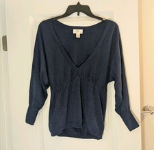 LOFT V-Neck Merino Sweater Knit Top Blue, Size XS