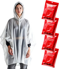 Disposable Rain Ponchos for Adults - Clear with Hood, Compact Emergency Ponchos
