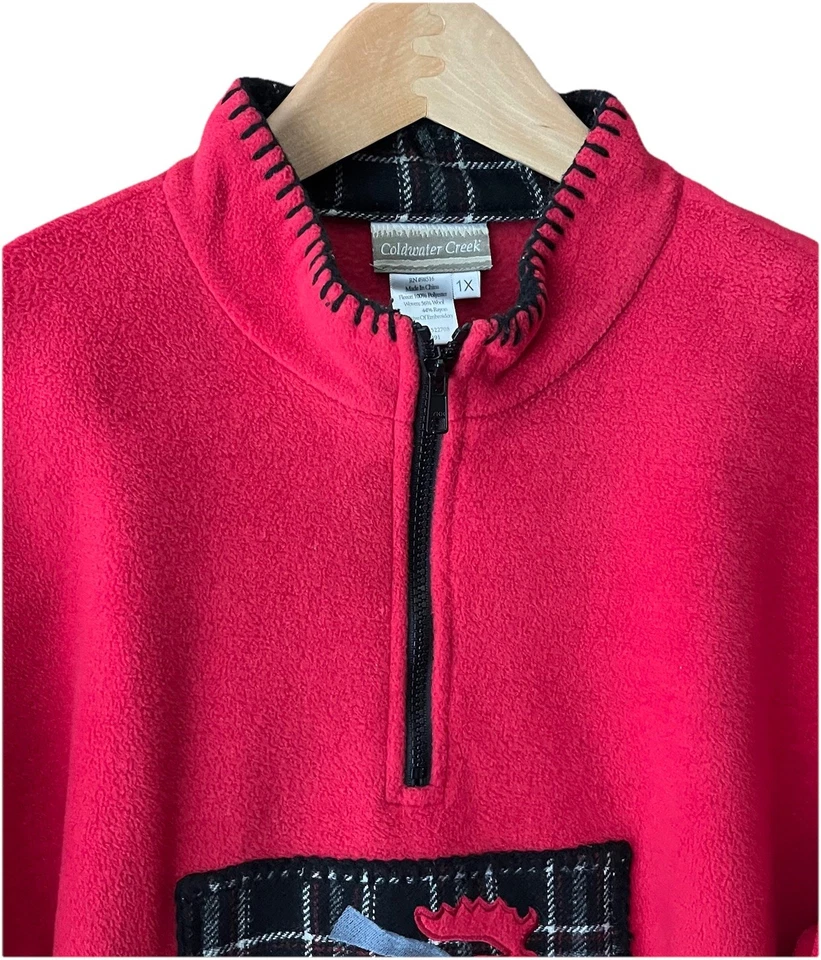 Suéter polar Coldwater Creek para mujer talla 1X retazos alce invierno Navidad Foto 4 de 4