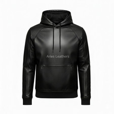 Men's Black Premium Leather Hoodie Handmade Genuine Lambskin Leather Jacket