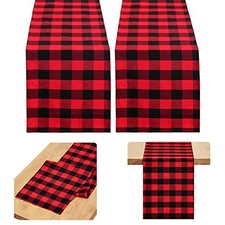 Buffalo Plaid Table Runner Black 13"x108" 2Pcs Table Runner Black Red Plaid