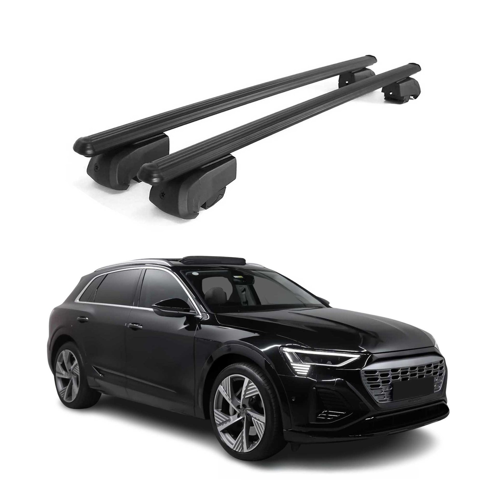 Barres de toit Audi E-Tron anti-sifflement en alu noir pour corriger le manque de coffre