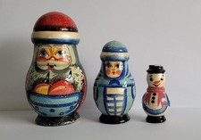 Christmas Russian Dolls Set of 3 Traditional Wooden Nesting Stacking Ornaments