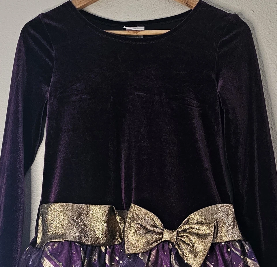 Bonnie Jean Girl's Holiday Christmas Dress Velvet Purple Plaid Girls Size 16 - Image 2 of 4